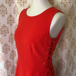 TAHARI Arthur S Levine red lace up dress with pockets 6